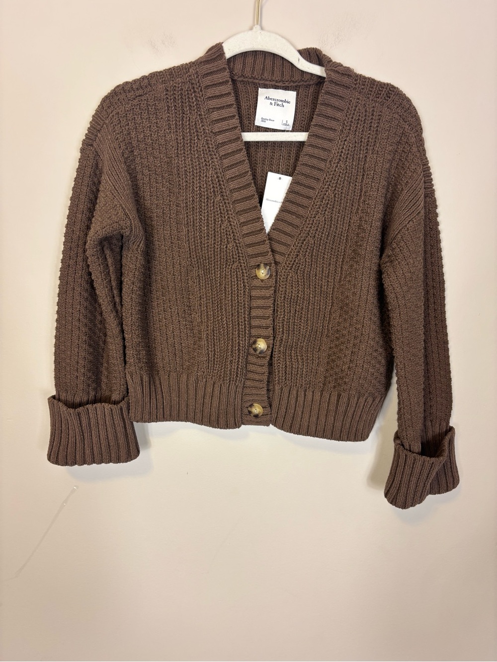 NEW Abercrombie & Fitch Chunky Brown V-Neck Button Cardigan Small